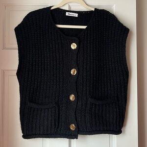 Chunky Knit Sweater Vest with Gold Hammered Buttons